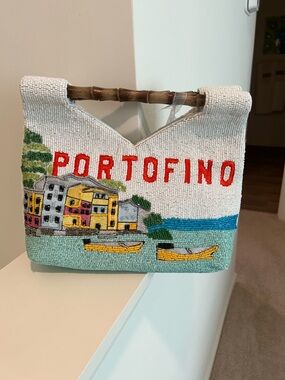 Beaded Coastal Tote Bag - White and Yellow